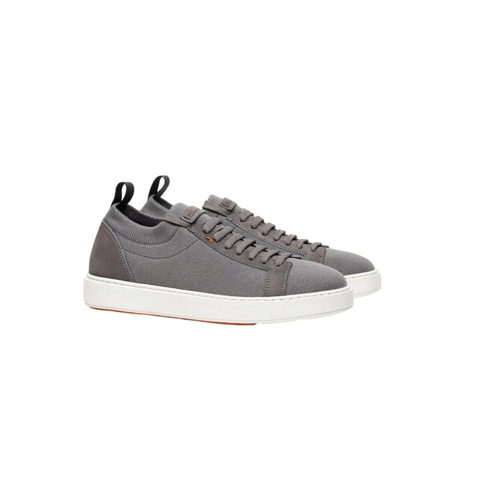 $695 NEW Santoni Gray Nubuck and Stretch Knit Sneaker Size 40/7